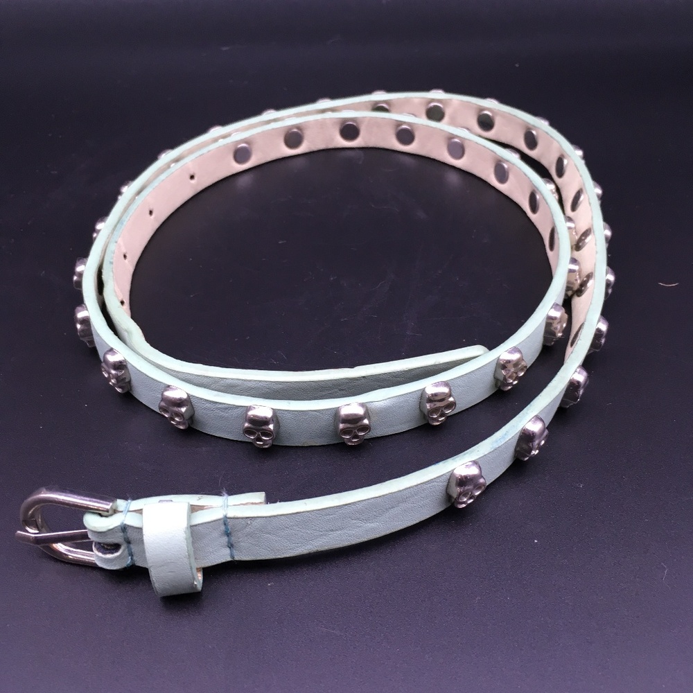 Seafoam Green Skull Skinny Belt 38